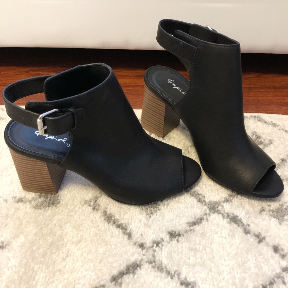 Qupid Peep-Toe Block Heel Booties
